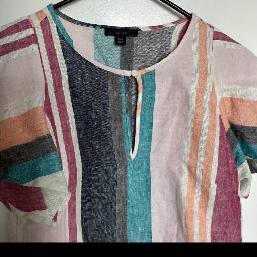 J CREW Linen Striped Flutter Sleeve Top